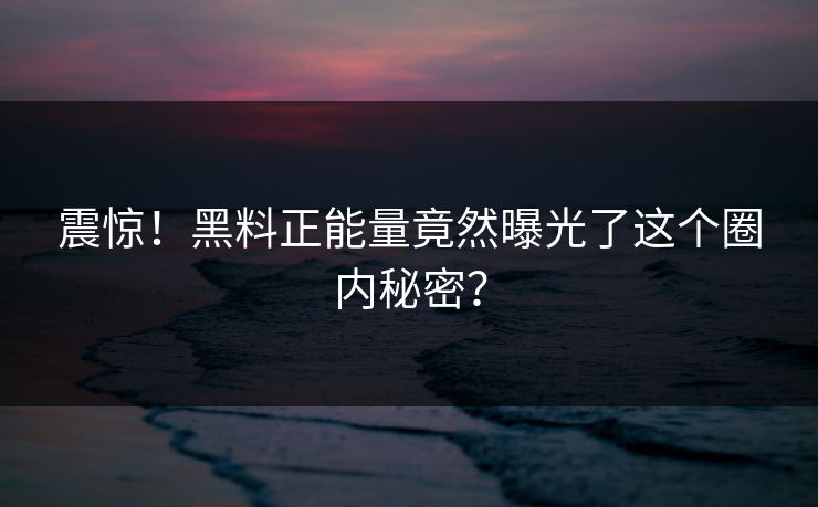 震惊！黑料正能量竟然曝光了这个圈内秘密？
