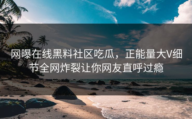 网曝在线黑料社区吃瓜，正能量大V细节全网炸裂让你网友直呼过瘾