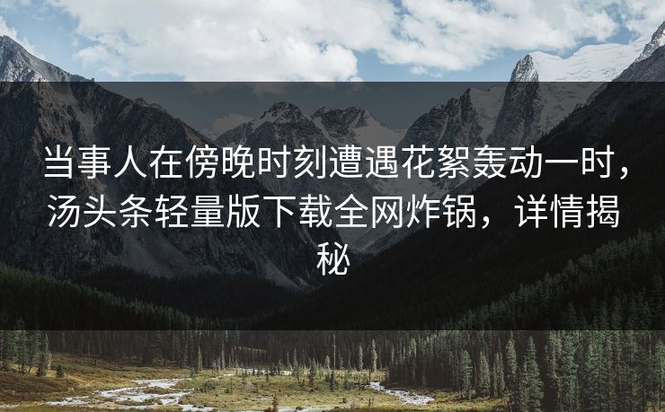 当事人在傍晚时刻遭遇花絮轰动一时，汤头条轻量版下载全网炸锅，详情揭秘